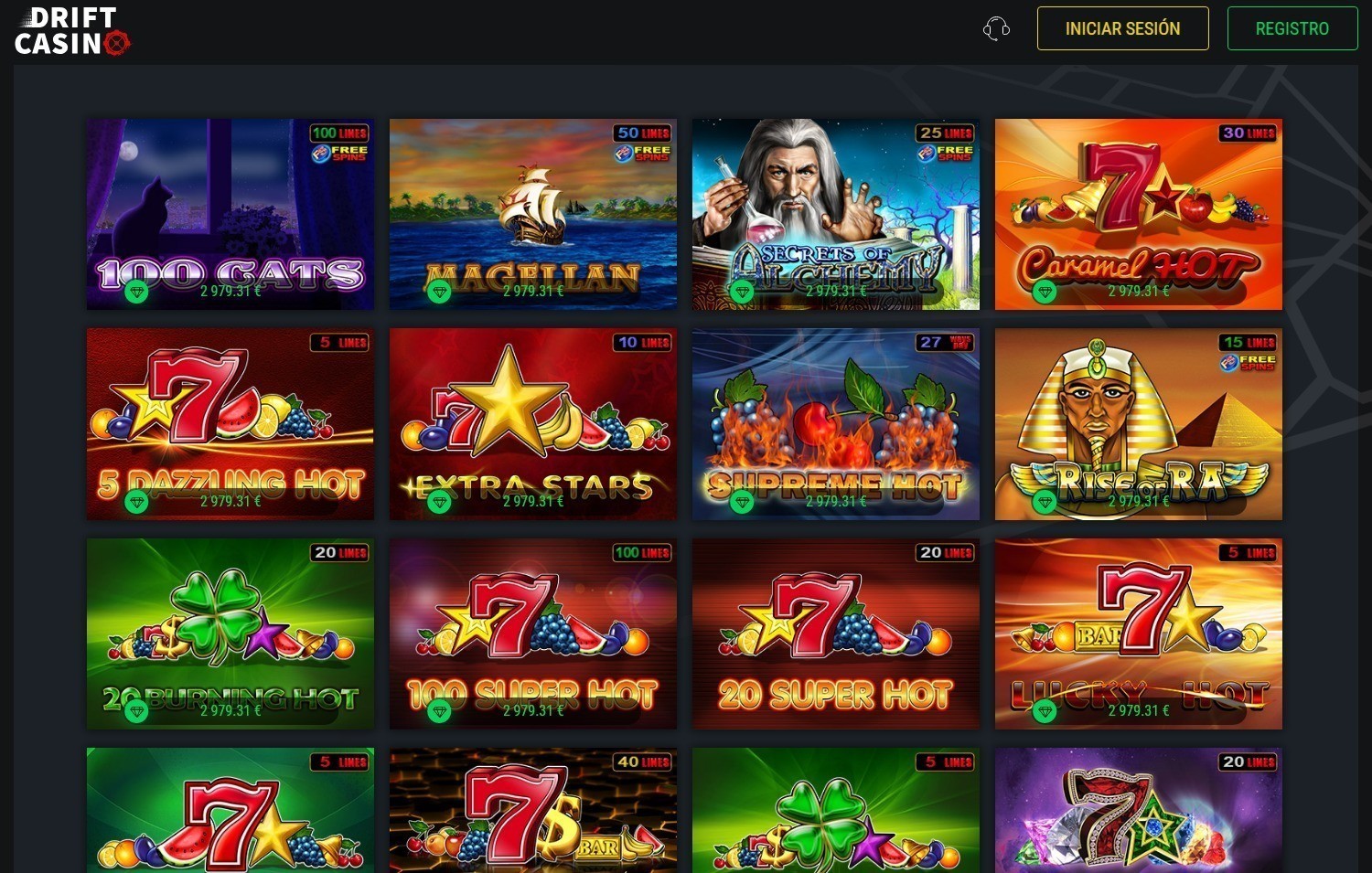 Selección de los juegos Drift casino