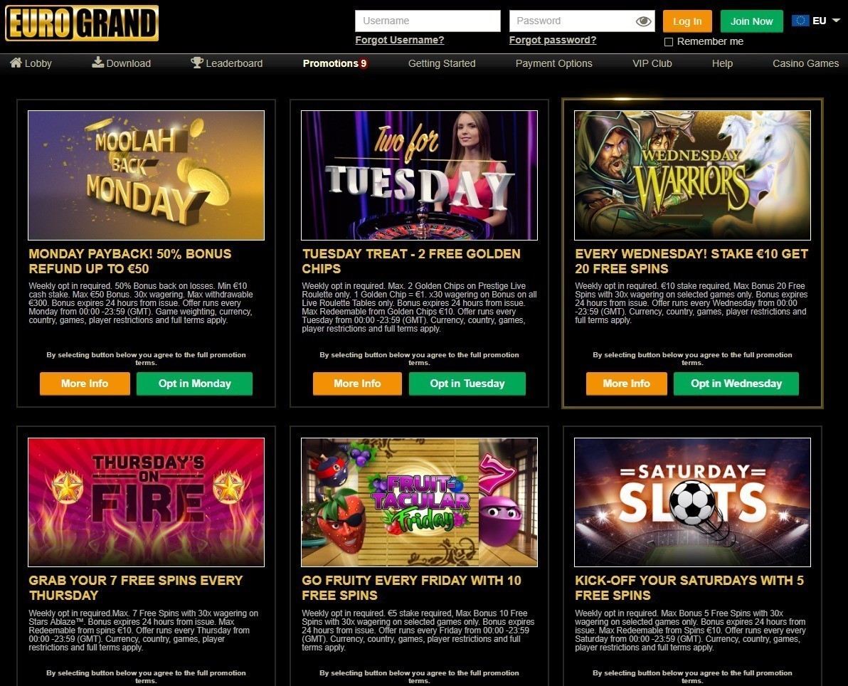 Bonos del casino Eurogrand