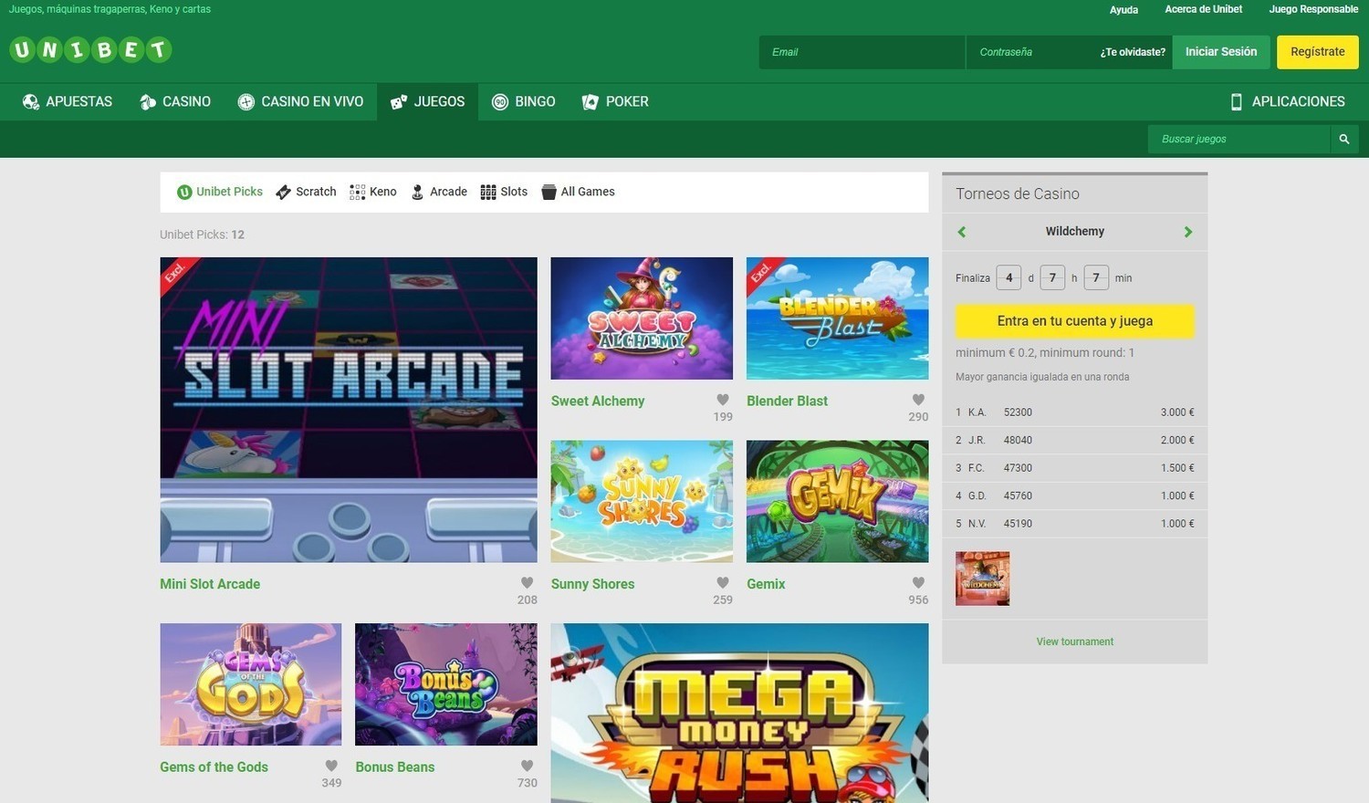 Juegos del Unibet casino