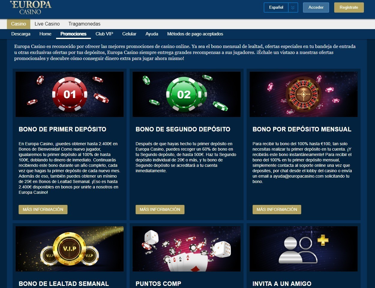 Bonos del Europa Casino