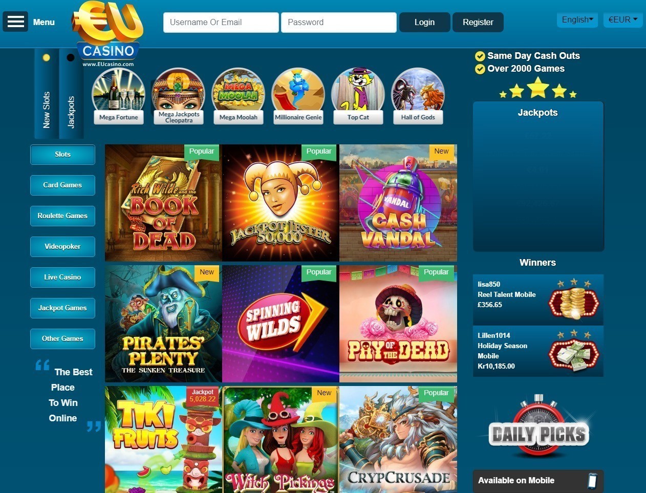 Variedad de los juegos y software EU Casino