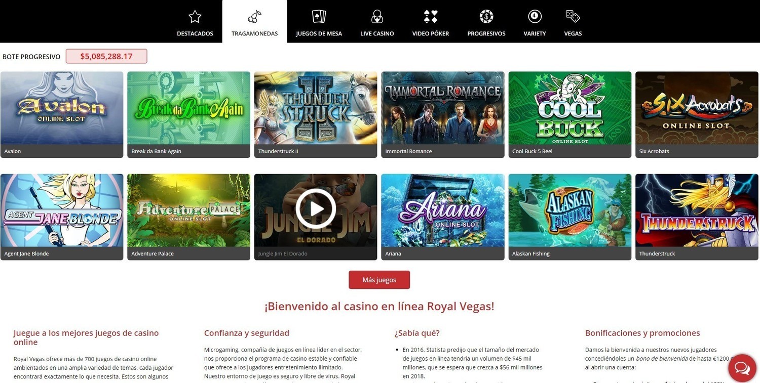 Gran surtido de los juegos y software Casino Royal Vegas