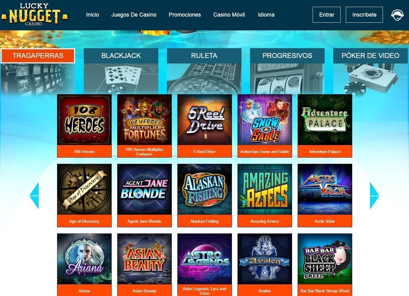 Surtido grande de los juegos Casino Lucky Nugget