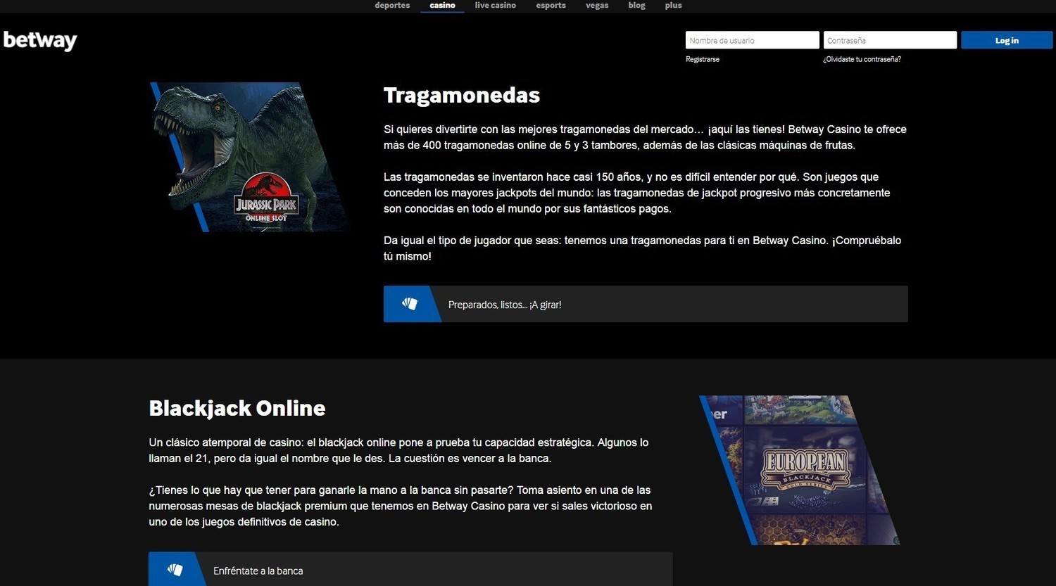 Juegos y software Casino Betway