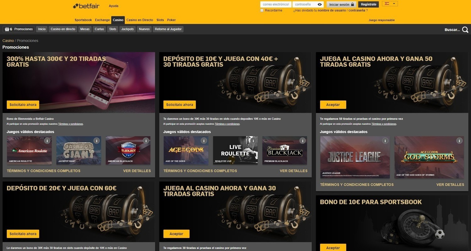 Promociones y Bonos Casino Betfair